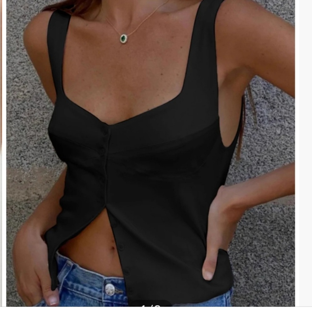 NWT Commense Casual Button Front Strappy Top XS